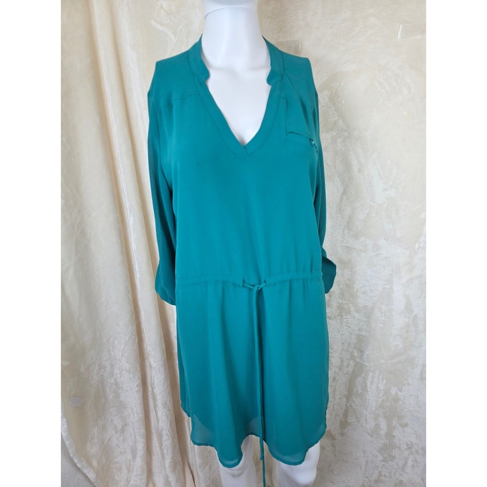 Naked Zebra Teal Long Sleeve Drawstring Tunic Dress